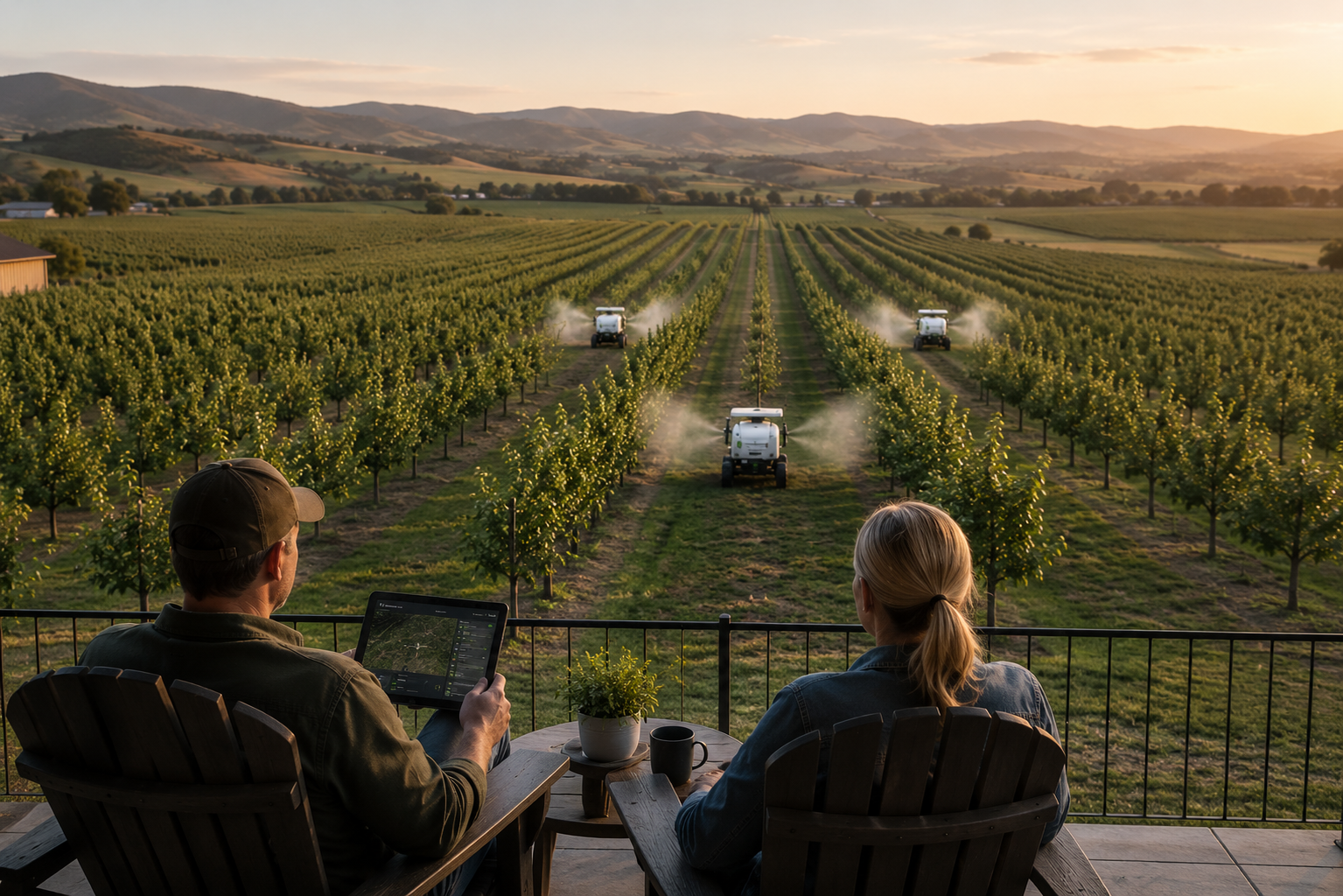 Farm family monitoring AgroVista Robotics from home